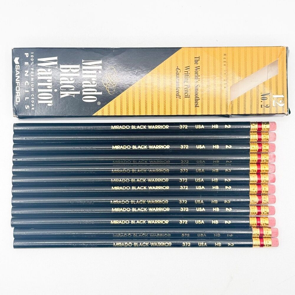 Vintage Sanford Mirado Black Warrior 372 No 2 HB Wood Pencils Box 12pc NOS USA